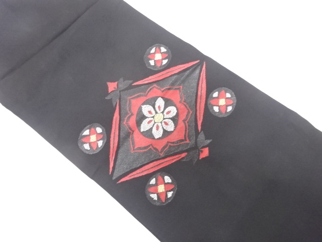 アンティーク　漆　菱に花模様織り出し名古屋帯（着用可）